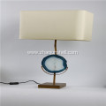 Bule agate decor table lamp with metal pedestal